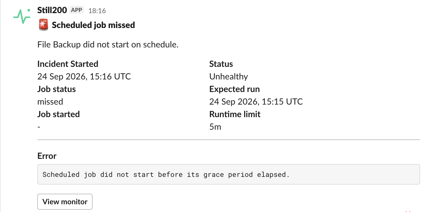 Still200 Slack alert: scheduled job File Backup was missed because it did not start before its grace period elapsed